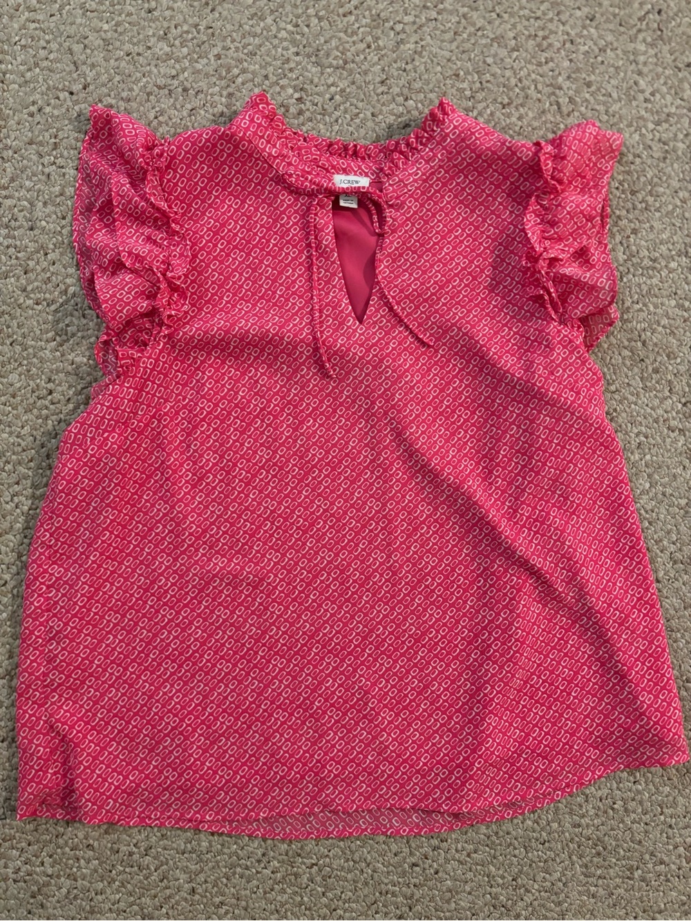 J. Crew Hot Pink Printed Ruffle Neck Blouse